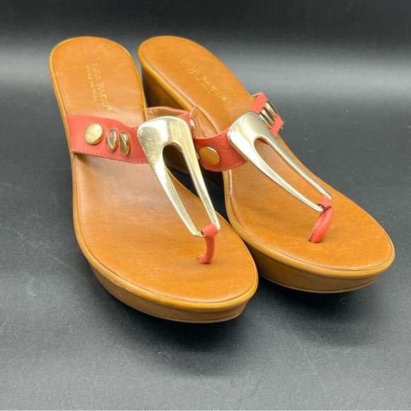 Mila Paoli Women’s Sandals Wedges Coral Leather Upper Size 6.5 Made In Italy - Picture 1 of 9